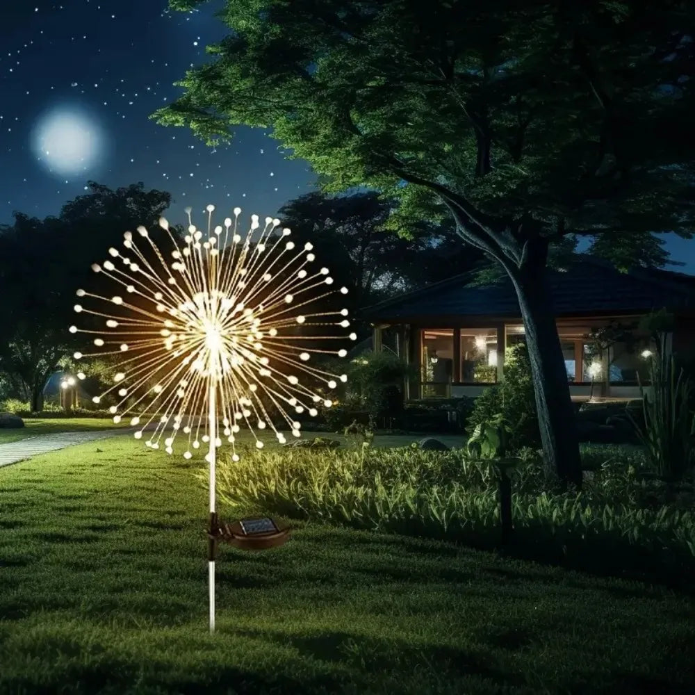 1PC/2PC 90/120/150/180/200LED Solar Fireworks Ground Plug in Light,Used for Holiday,Courtyard,Balcony,Flower Bed Decoration Vue Warm white 2PC 180LED