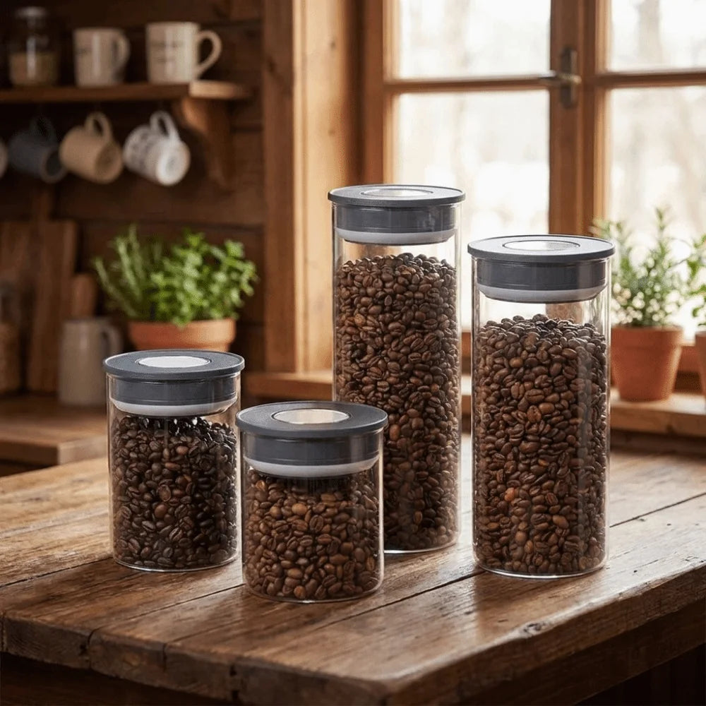 Glass Vacuum Sealed Tank Transparent Press Type Coffee Beans Storage Bottle Moisture-proof Fresh Keeping Tea Storage Container Vue