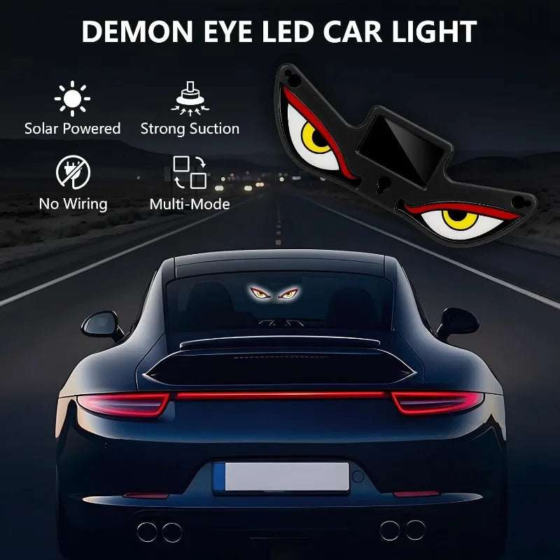 Solar Devil Eyes Car LED Ambient Light Wireless No Drill Demon Eye Warning Lights for Cars SUVs Trucks Windshield & Rear Window Vue