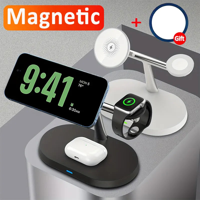 3 In 1 Magnetic Wireless Charger Stand for iPhone 15 14 13 12 Pro Max Apple Watch 1-9 AirPods Fast Charging Station Phone Holder Vue