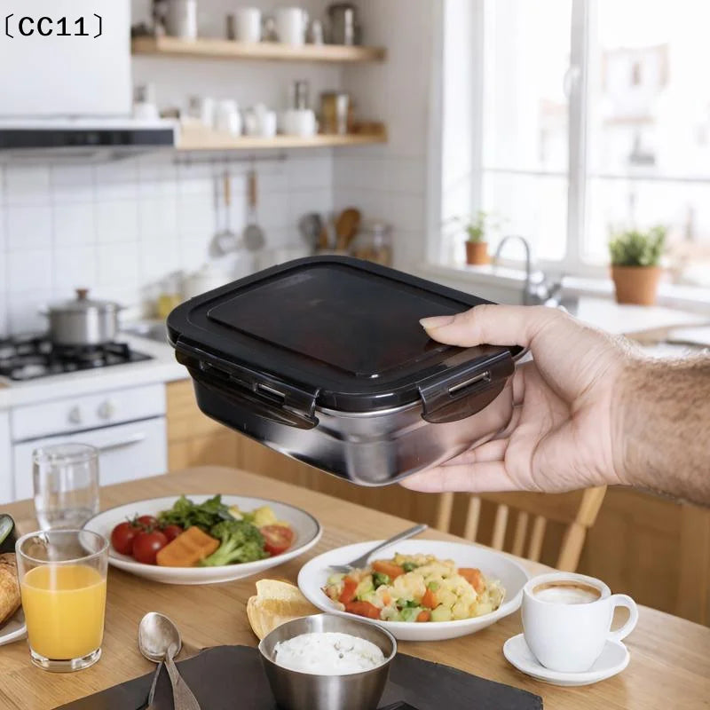 Stainless Steel Food Container Fresh Keeping Box Sealed Lid Crisper