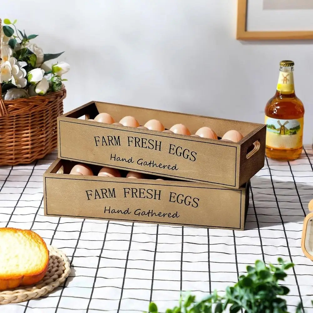 Open-Top Lid Wood Egg Case Rustic Large Capacity Egg Storage Box Wooden Space Saving Egg Display Crates Kitchen Organizer Vue