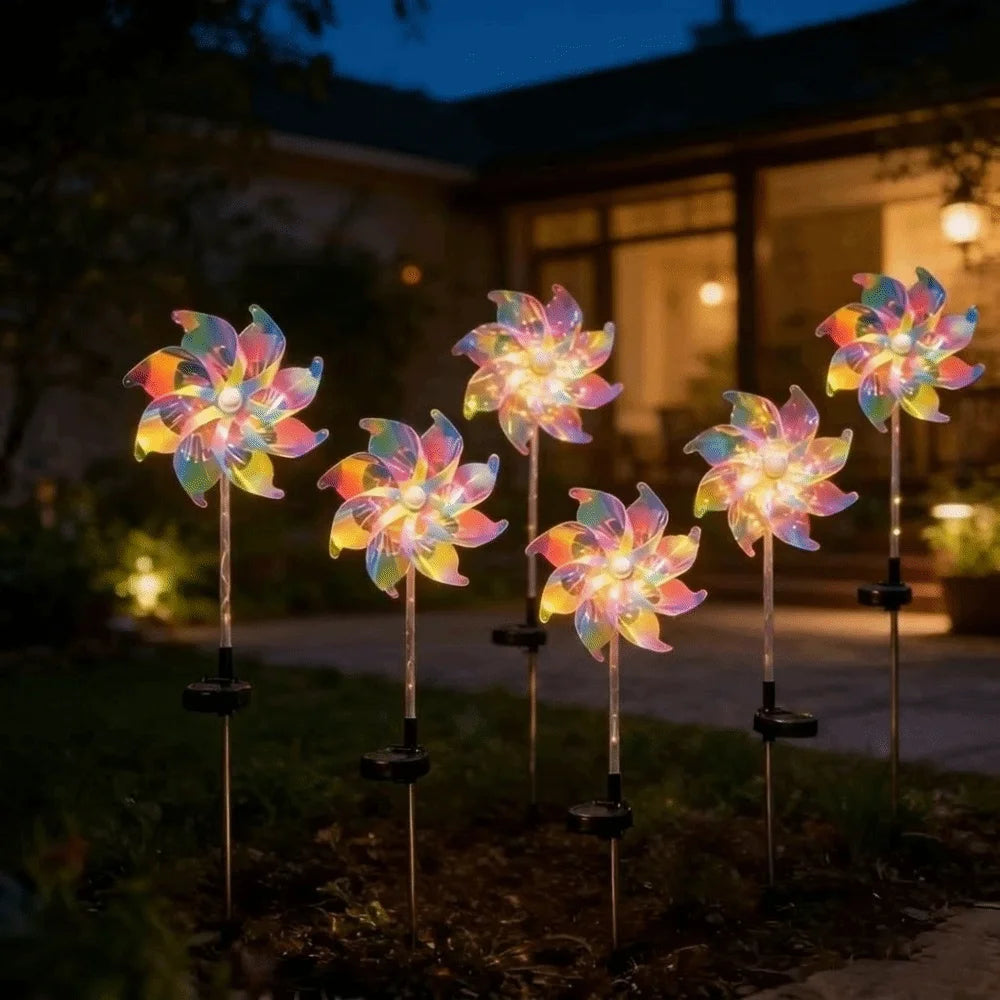 Creative Solar Powered Windmill Lamp Rotating Waterproof Turning Windmill Lawn Lamp Colorful Realistic Landscape Stake Lights Vue