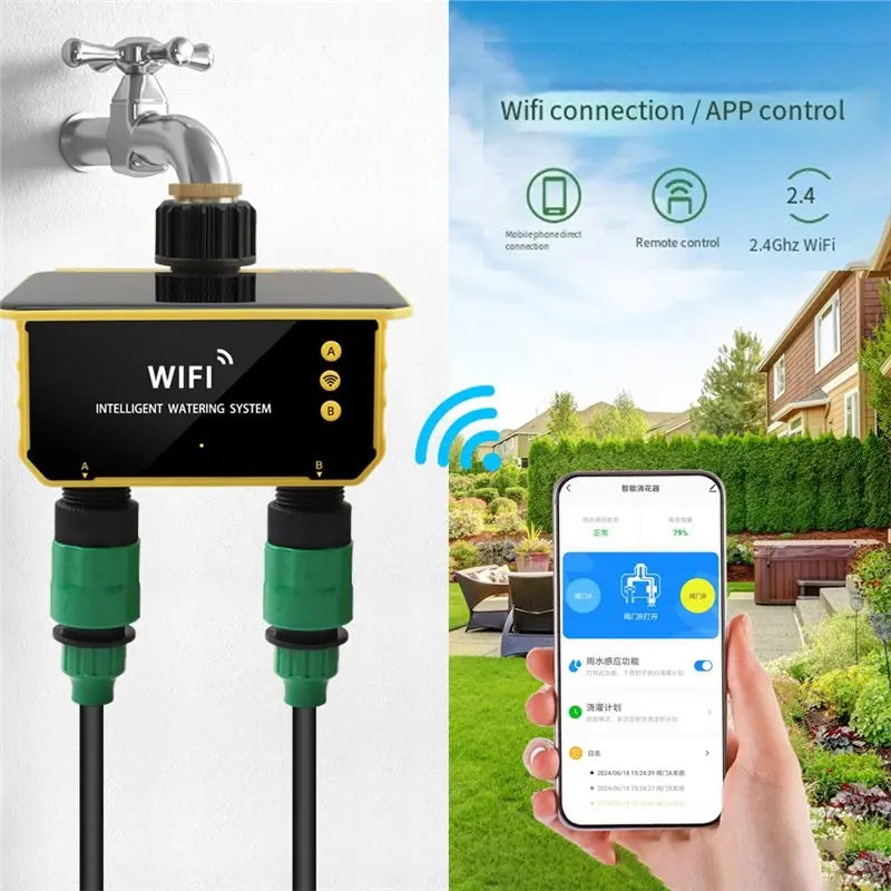 ABKW-Smart Automatic Control Tuya Wifi Solar Irrigation Timer System Outdoor Water Timer Garden Watering Tool Vue