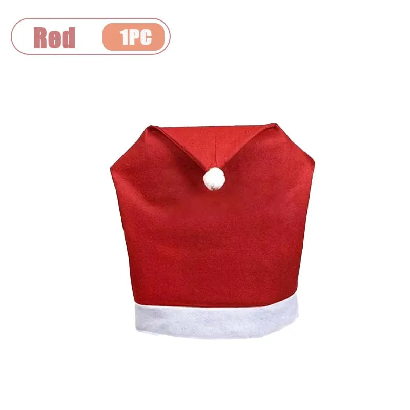 1-20PCS Red Christmas Chair Cover Non Woven Santa Hat Slipcover Washable Reusable for Dining Room Kitchen Holiday Party Decor Vue Red-1PC