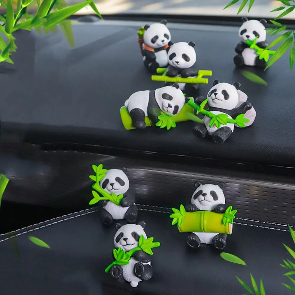 8pcs Garden Decor Resin Miniature Panda Figurines Lifelike Cartoon Panda Ornament Handmade Cute Animal Statues Yard Vue