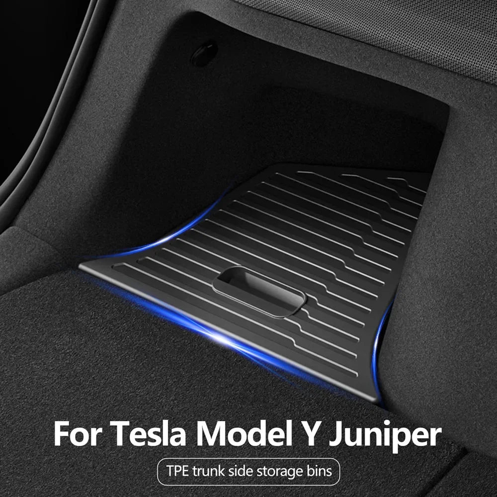 Tesmayx Car Trunk Side Storage Box For Tesla Model Y New Juniper Flocking Cover Mat Partition Board Stowing Space Decoration Vue