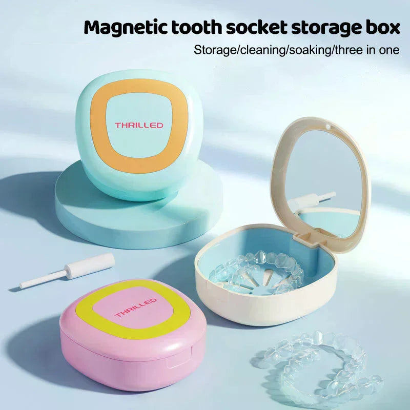 1 Pcs Braces Case With Mirror Dental Retainer Box Case Magnetic Aligner Mouth Guard Container For Teeth Travel False Denture Box Vue