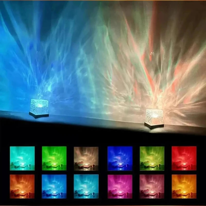 Colors Dynamic Rotating Water Ripple Projector Night Light Flame Crystal Lamp for Living Room Study Bedroom Rotating Light Vue