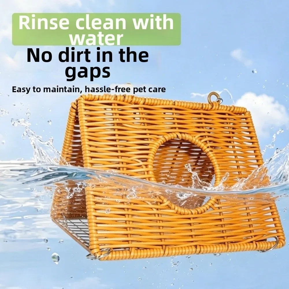 Imitate Rattan Parrots Woven Bird Nests Triangular Breathable Hamster Hideout Cave Metal Clips Mesh Bottom Pet Sleeping House Vue