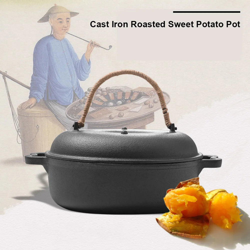 Cast Iron Roasted Sweet Potato Pan W/Lid Garlic Baker for Picnic Camping Patio Backyard Cooking Vue