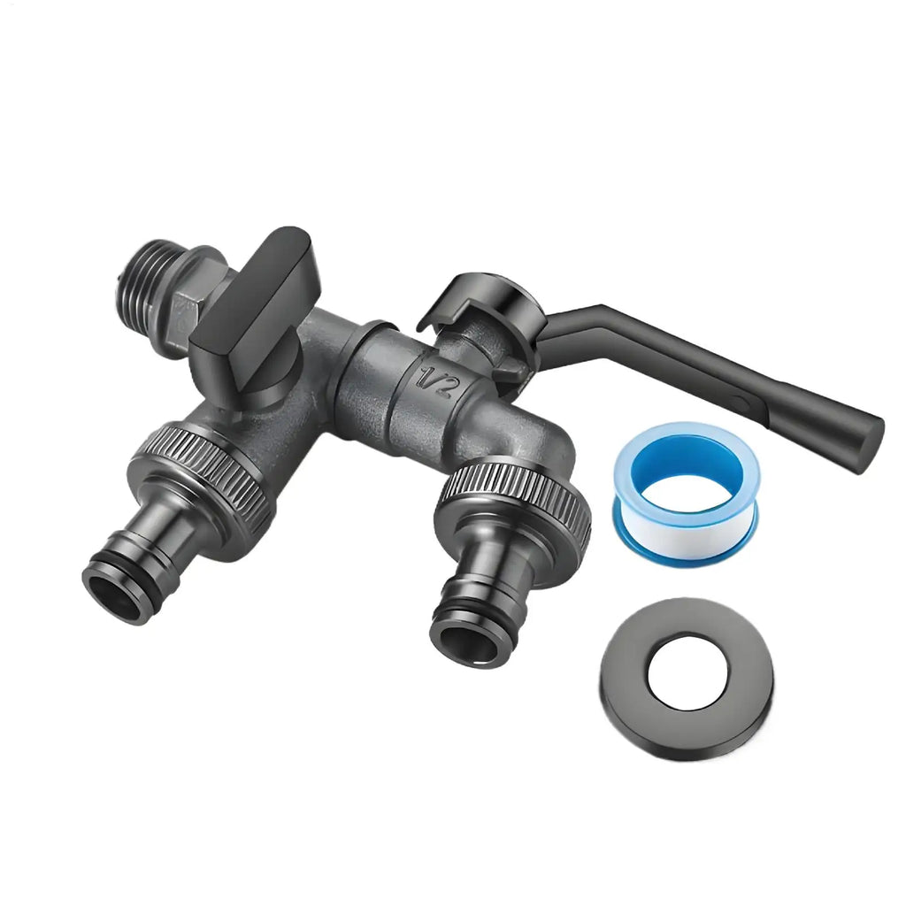 Anti-Freeze 2Way Water Faucet, Double Outlet Garden Tap With Precise Flow Contro D ual Hose Splitter For Irrigation Car Washing Vue