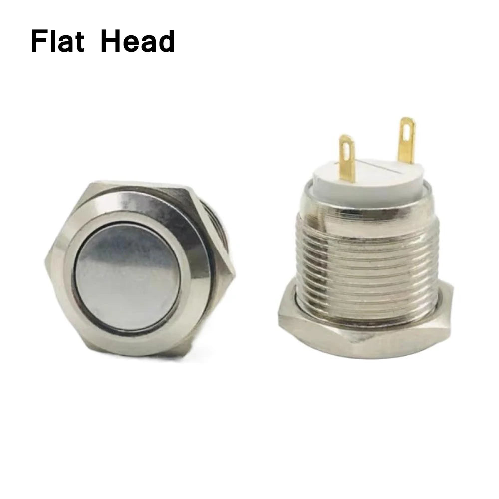 1PCS 16MM Metal Push-button Switch with 2-pin Instant Self-locking Short Waterproof Metal Flat/High Head Push-button Switch Vue