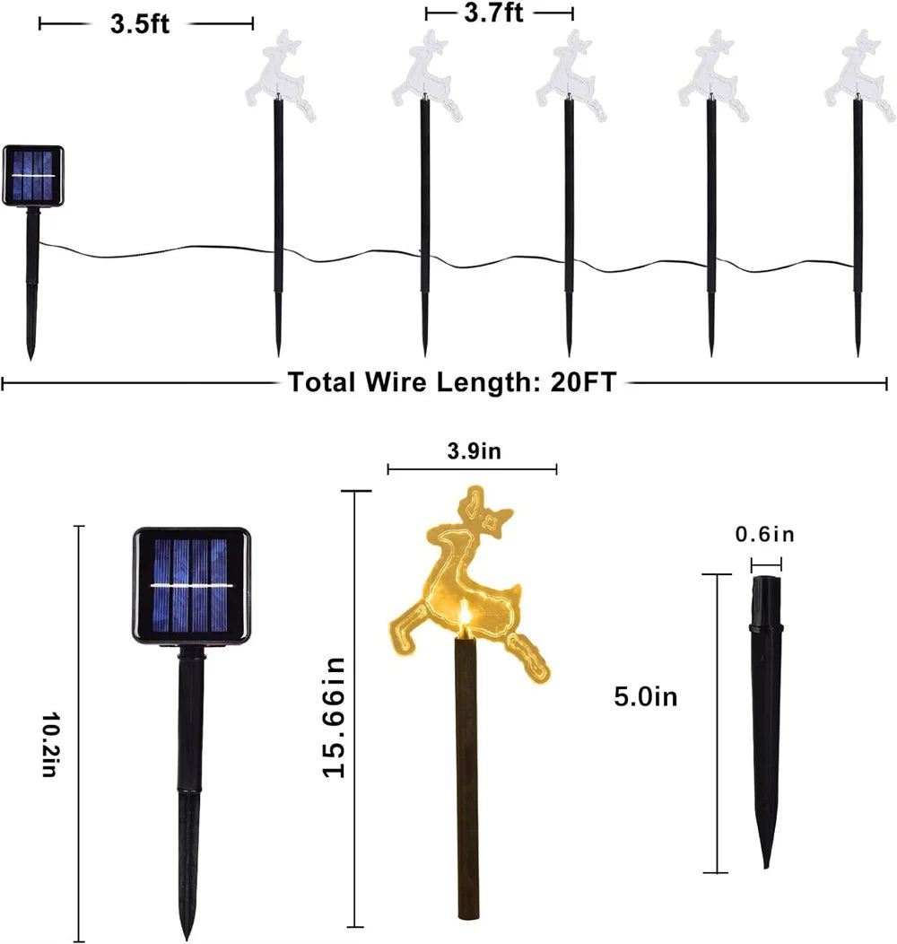 5PC Christmas Fawn Solar Stake Lights Waterproof Landscape Christmas Lights Pathway Christmas Decorations LED Lights Lawn Vue