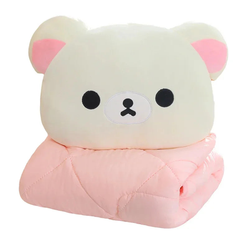 Rilakkuma Pillow Blanket Folding Air Conditioner Quilt Soft Nap Cushion Cartoon Bear Throw Blanket for Kids Adults Daily Use Vue