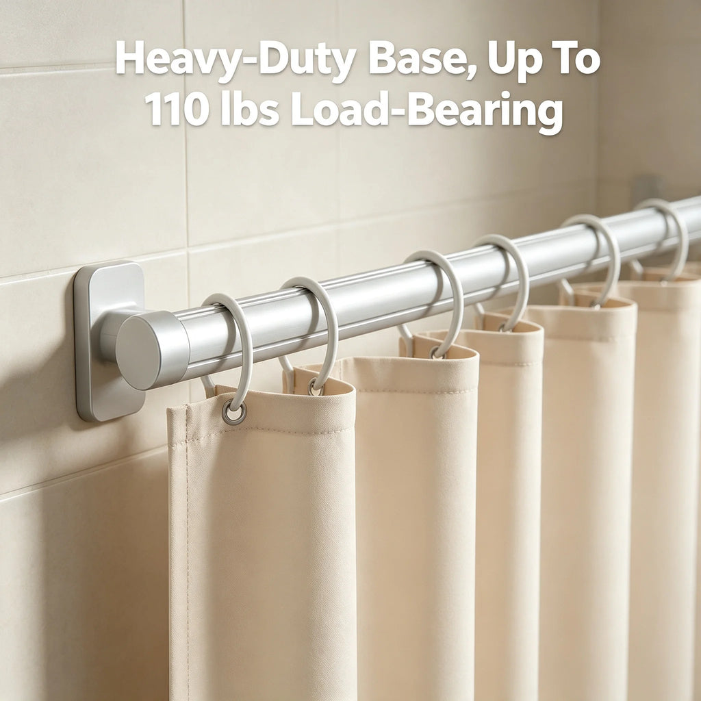 Folding Shower Curtain Set | 4-Section Rod, Drill-Free, Beige Shower Curtain Set Vue