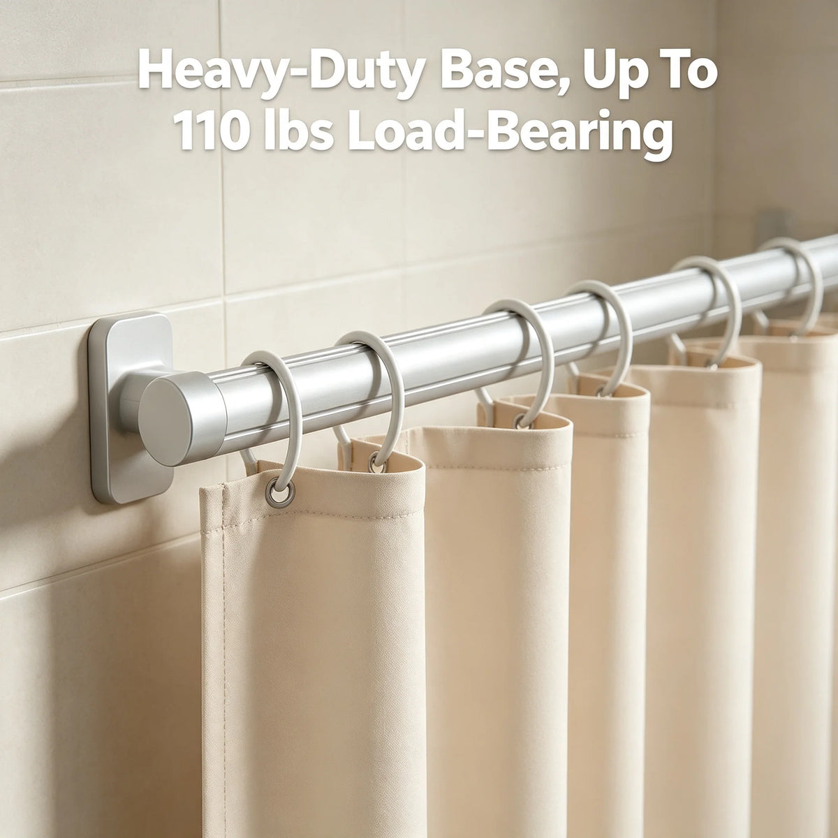 Folding Shower Curtain Set | 4-Section Rod, Drill-Free, Beige Shower Curtain Set Vue