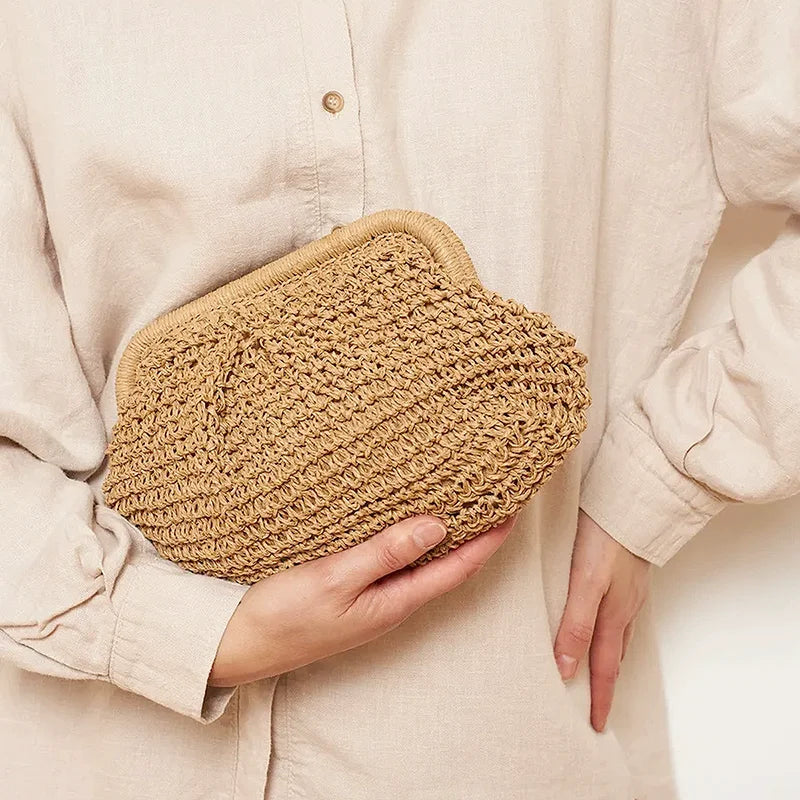 Summer Straw Weaving Crossbody Bag Fashionable Shell Women's Chain