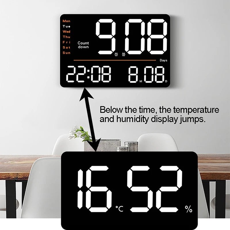 Multifunctional Wall Clock Simple Large Screen LED Living Room Clock Temperature Hygrometer Clock Timing Countdown with Remote Vue