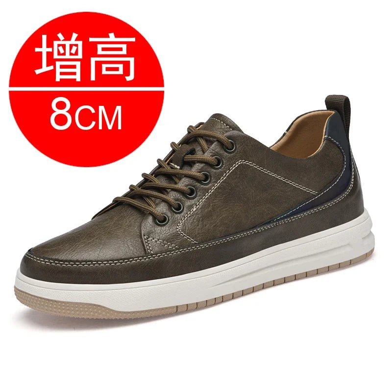 Men's Leather Elevator Sneakers – 6cm & 8cm Height Boost Elevator Sneakers Vue Khaki 8CM 44 China Mainland