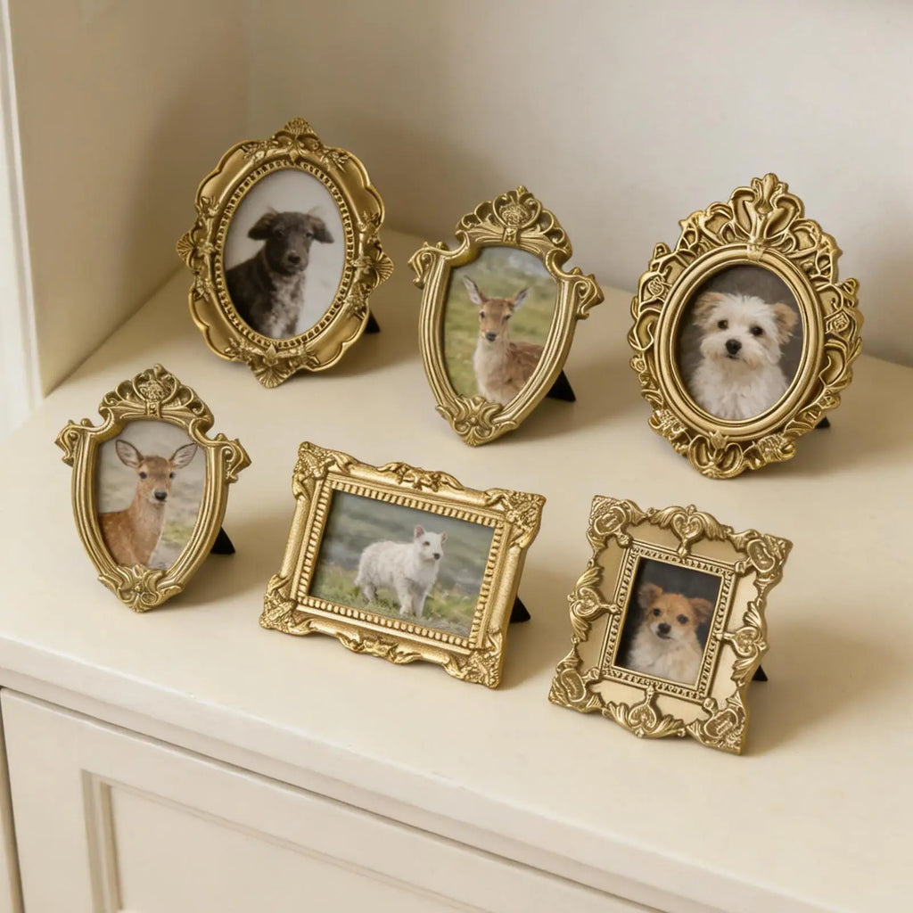 9/5pcs Retro Mini Picture Frames Gold Antique Photography Decor Wall lace photo frame for Photography Props DIY Jewelry display Vue