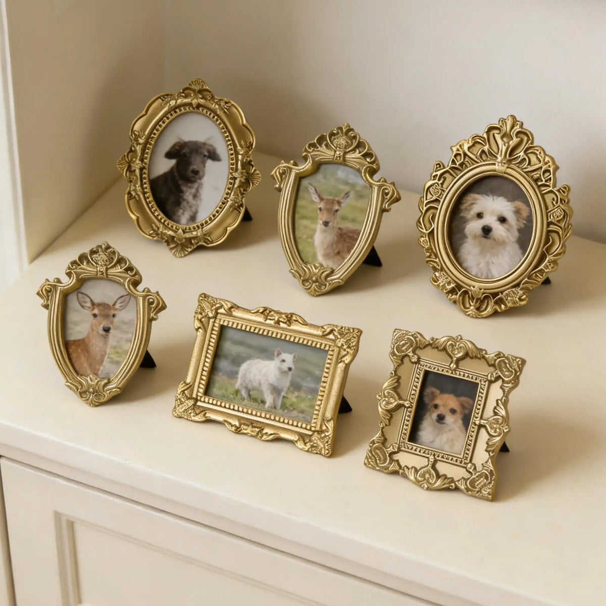 9/5pcs Retro Mini Picture Frames Gold Antique Photography Decor Wall lace photo frame for Photography Props DIY Jewelry display Vue