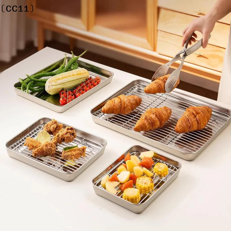Stainless Steel Baking Pan Tray Removable Wire Rack BBQ Even Heat