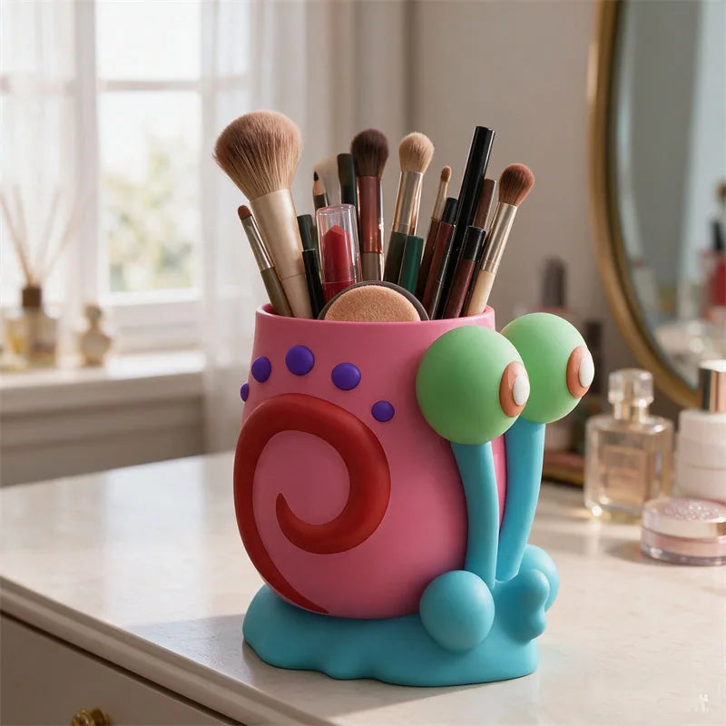 Cute Gary Snail Makeup Brush Holder Cartoon Cosmetic Tools Storage Box Plastic Desktop Container for Lipsticks Eyebrow Pencils Vue