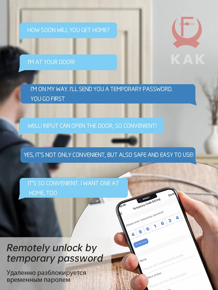 KAK Smart Fingerprint Door Lock Black Biometric Door Lock Password Keyless Entry Door Lock with Handle Security Door Hardware Vue