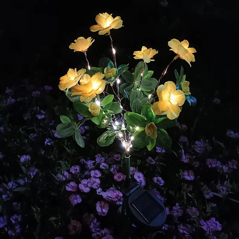 Solar-Powered LED Yard Lights Azalea Floral Garden Decor Lamp Waterproof Outdoor Lawn Lighting Plug Light N009 Vue YELLOW 1pcs