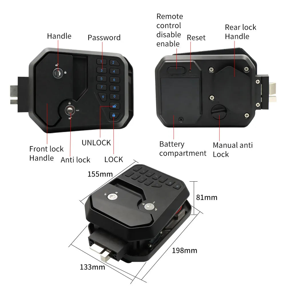 Motor home Entry Fingerprint Door Code Lock RV Yacht Remote Lock Safety Latch Lock for Hardware Caravan Trailers limo Camper Car Vue