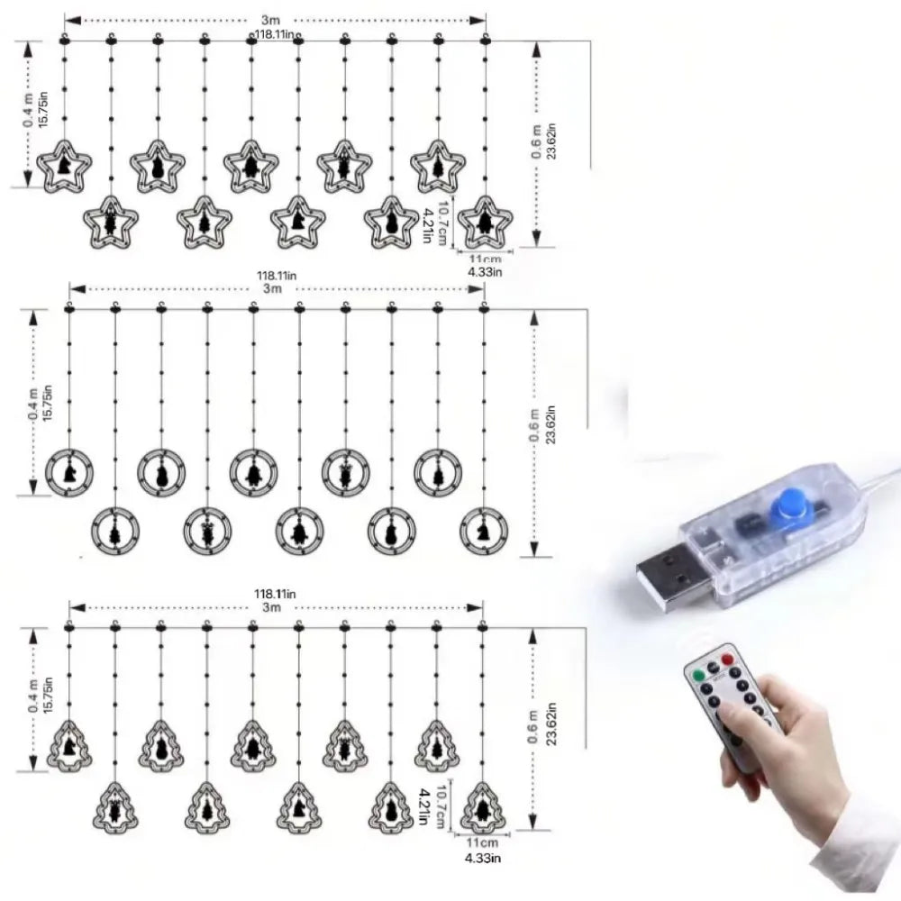 1PC 3M120LED Christmas USB leather wire ice strip light with remote control,used for festival,party and room decoration ﻿ Vue