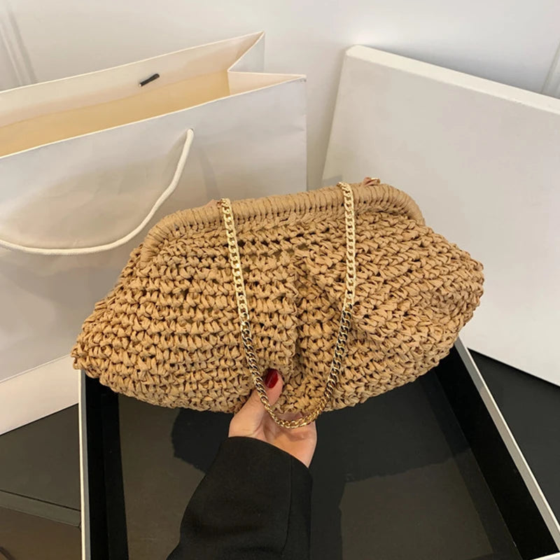 Straw Dumpling Clutch Bag Woven Tote Purse Women Summer Beach Wicker