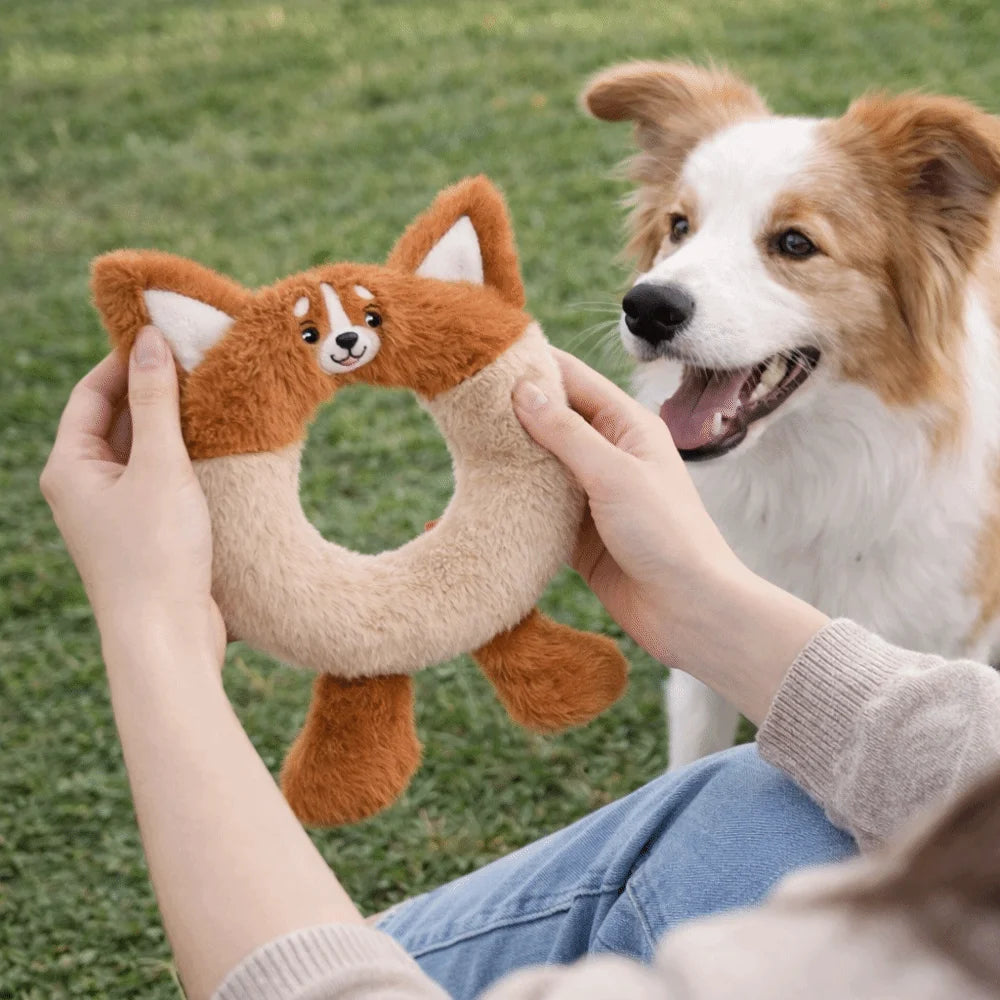 Bite Resistant Dog Squeaking Toy Animals Pattern Cartoon Plush Dog Toys Doughnut Shaped Crinkle Puppy Toys Stress Relieving Vue