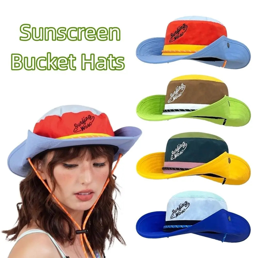 Color-blocked Design Travel Bucket Hats Breathable Quick Dry Vue