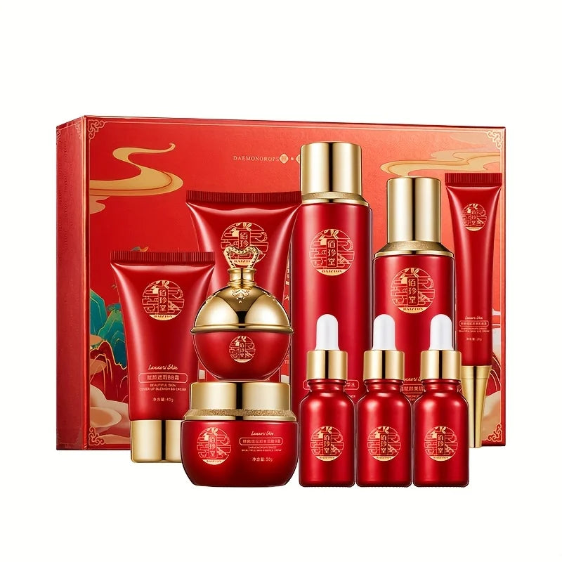 Qilin Jie Fu Yan Qin Run Ten-Piece Set of Hydrating and Moisturizing Facial Skincare Products, Containing a Variety of Herbal Extracts, with a Soft and Delicate Texture, Lightweight and Breathable, Skin-Friendly and Easy to A Vue 10-Piece Set