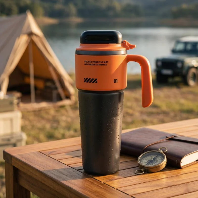 Insulated Stainless Steel Travel Mug Jumbo Capacity One Hand Quick Open Handle Flask For Car Office Holiday Gift For Adults Vue