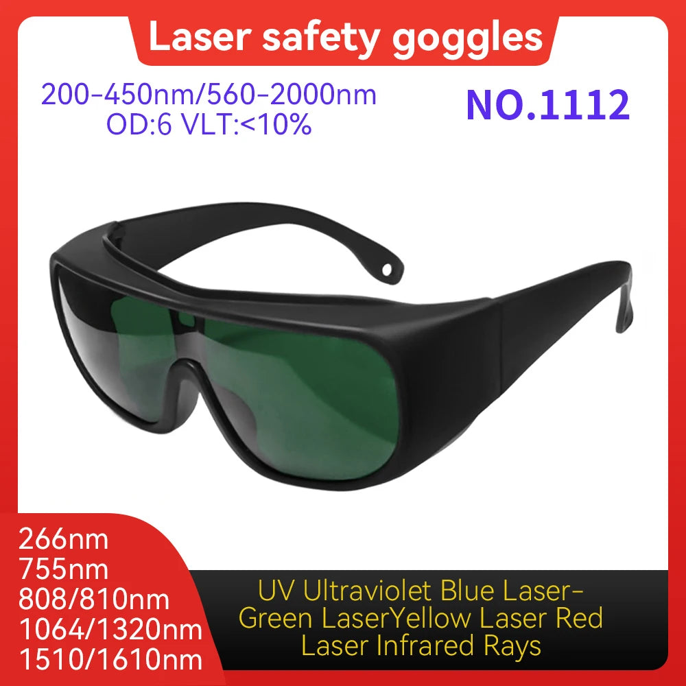 CE EN207 OD6+ 190-540nm Laser Eye Protection Anti-Scratch PC Laser Eyewear for Engraving Marking Industrial Laser Safety Goggle Vue Model 1112 OD6