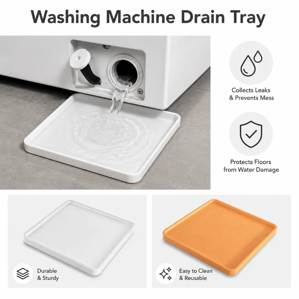 3D Printed Washing Machine Drain Tray Leak-Proof Keeps Floor Clean Washer Drain Guide Tray Simple Durable Water Collection Box Vue