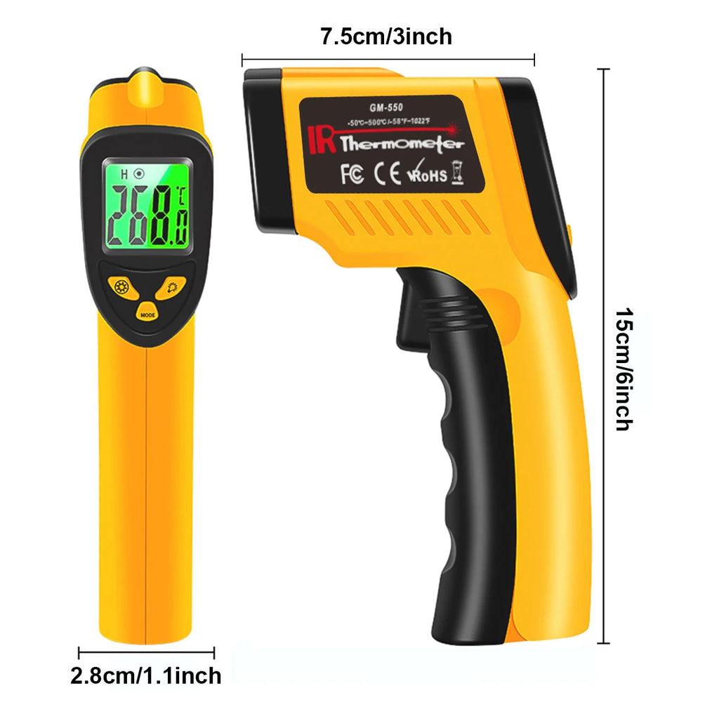 LAOLAU GM550 Infrared Thermometer Non-contact Laser Temperature Gun Handheld Temperature Sensor Handheld Digital Pyrometer 500°C Vue