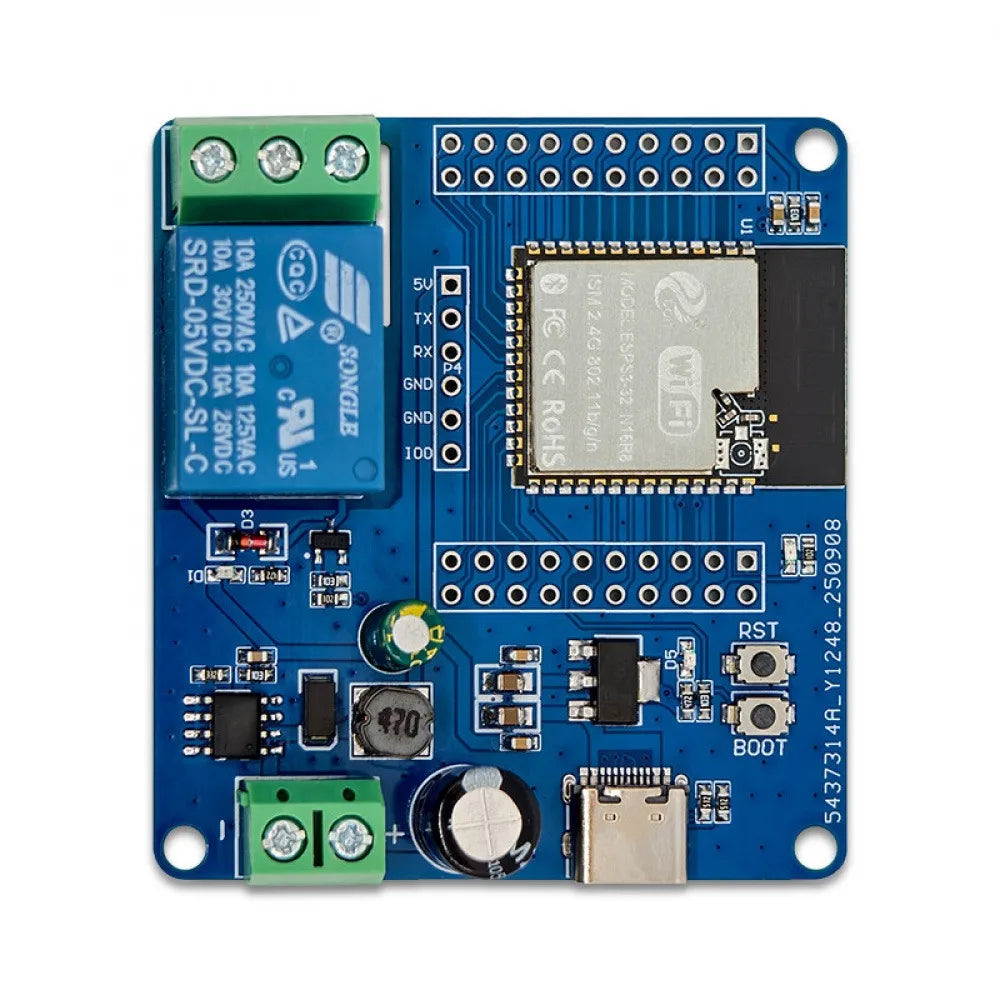 ESP32-S3 WiFi BT Single Relay Module DC5-60V Power USB+UART Burning 2x20Pin Reserved Arduino for Secondary Development Vue