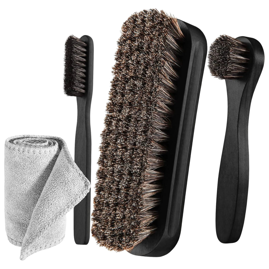 4-Piece Horsehair Shoe Brush & Polish Kit | Wood Handle Shoe Care Kit Vue Black China Mainland