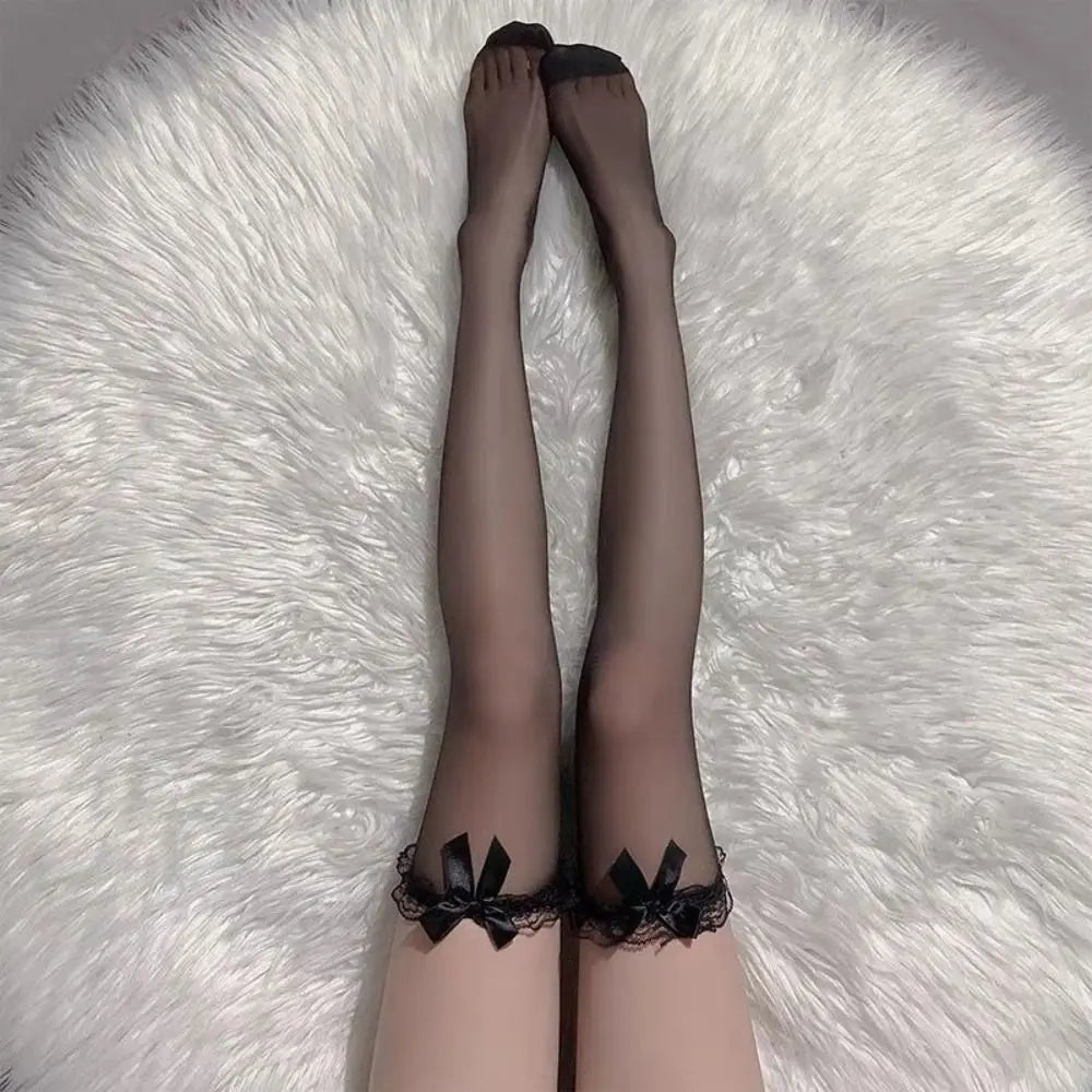 Black White Stylish Overknee Long Socks Women Sweet Girls Lolita Vue -2-Black