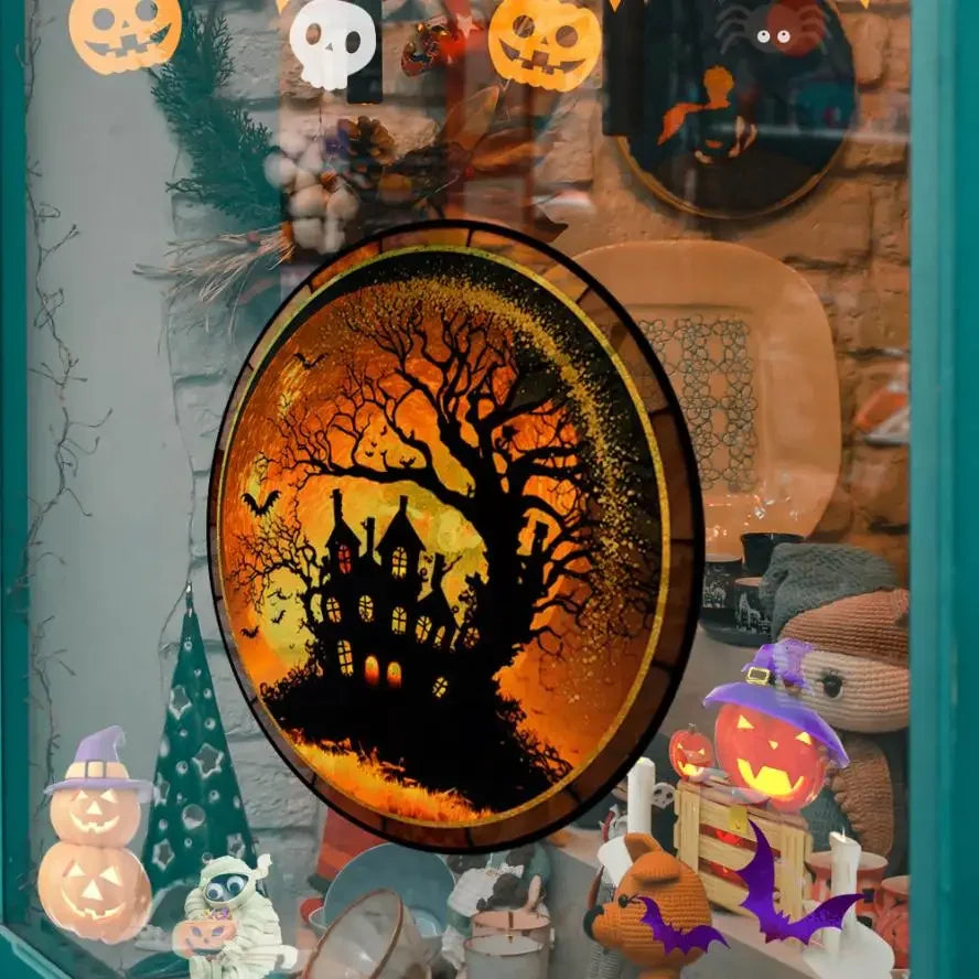 1-10PCS Halloween Static Window Cling Adhesive Free Removable Pumpkin Ghost Decal for Party Home Glass Decor Spooky Vue