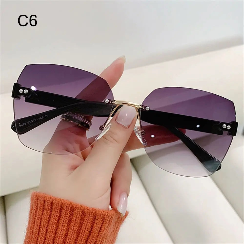 Fashion UV400 Vintage Rimless Sunglasses Frameless Sun Glasses Women Shades Gradient Sunglasses Vue C6