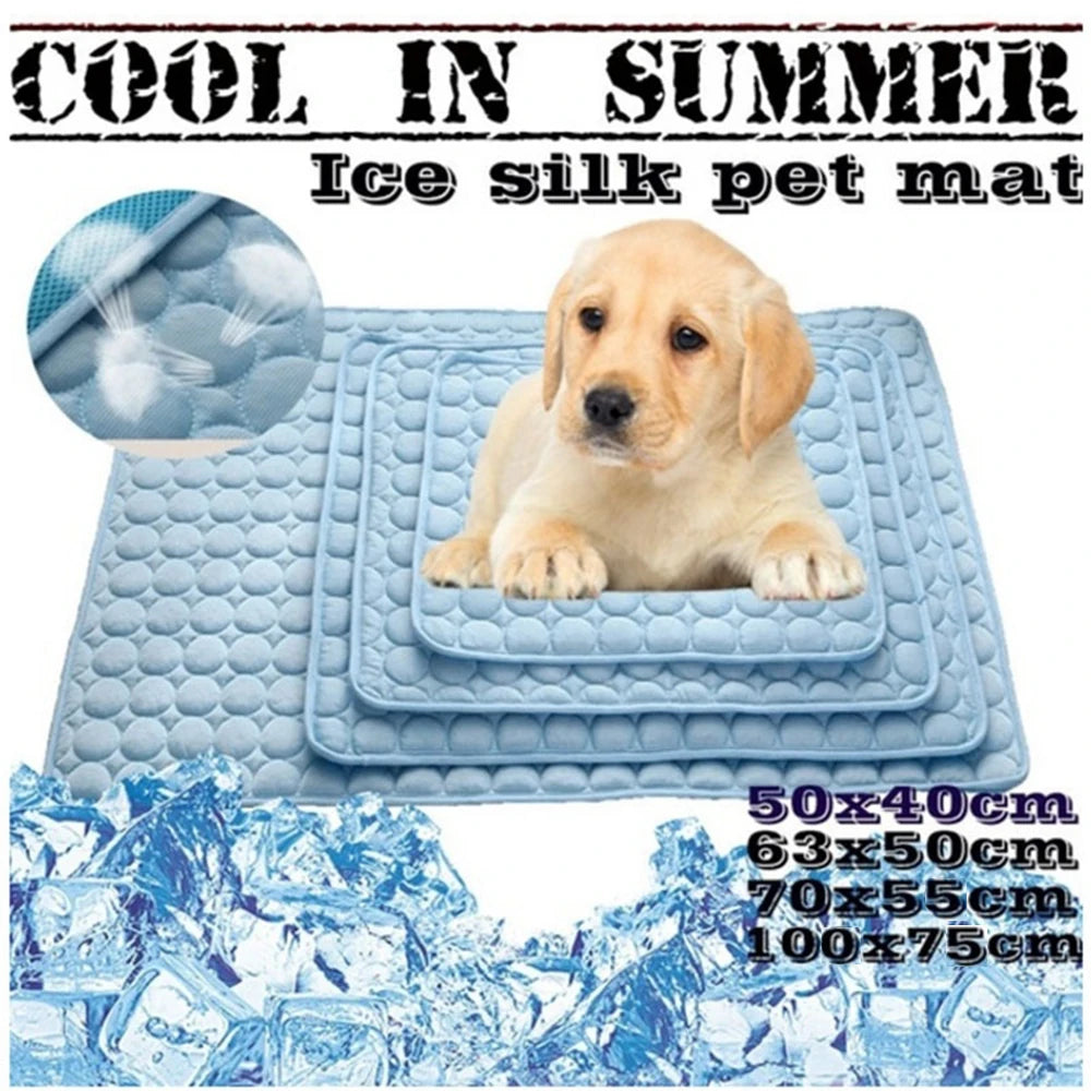 5 Sizes Pet Cooling Mat Dog Cat Sleeping Pad Cool Ice Silk Vue