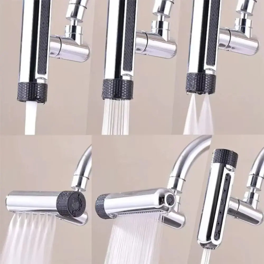 6 Modes Kitchen Splash Proof Faucet 360° Rotating Stainless Steel Swivel Waterfall Faucet Universal Replaceable Vue