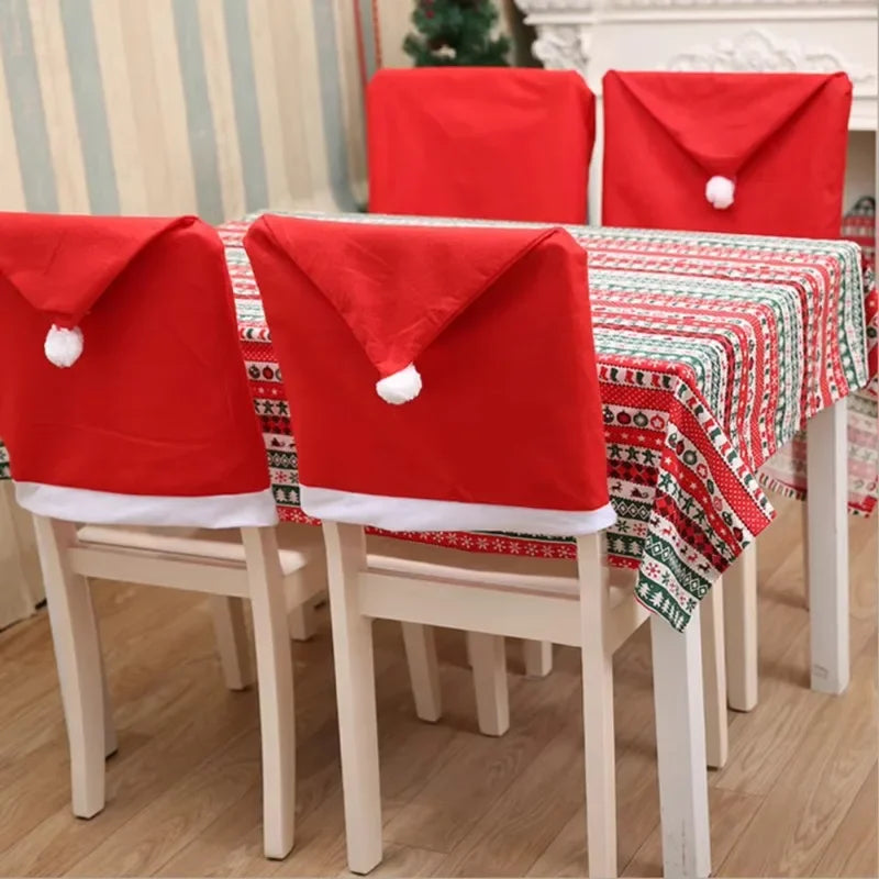 1-20PCS Red Christmas Chair Cover Non Woven Santa Hat Slipcover Washable Reusable for Dining Room Kitchen Holiday Party Decor Vue