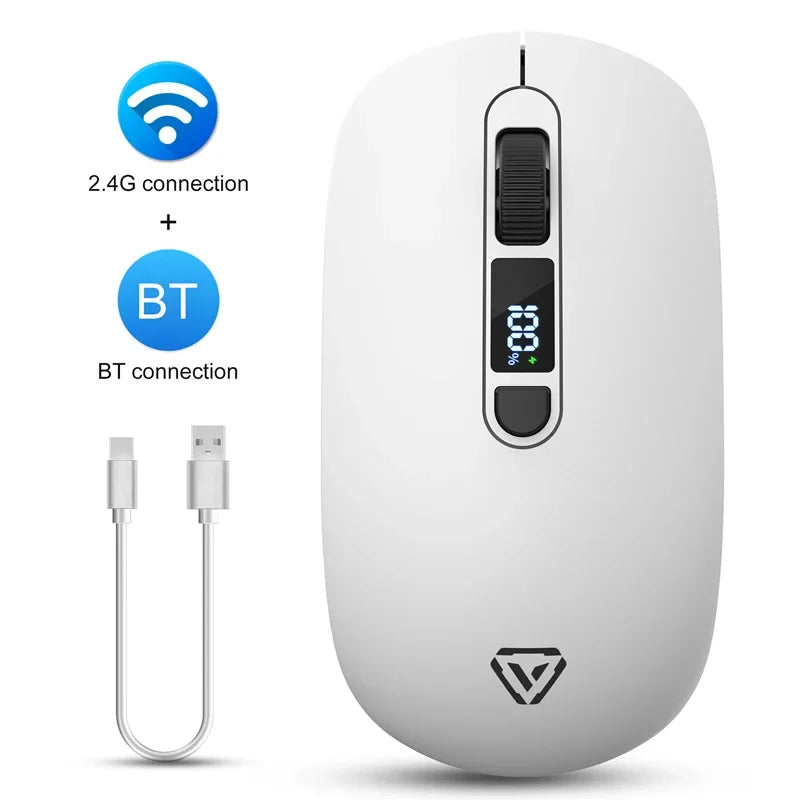 Lenovo Wireless Mouse Bluetooth 2.4G With Smart Display Silent Portable Silent Click Mouse Rechargeable Office Computers Laptops Vue White