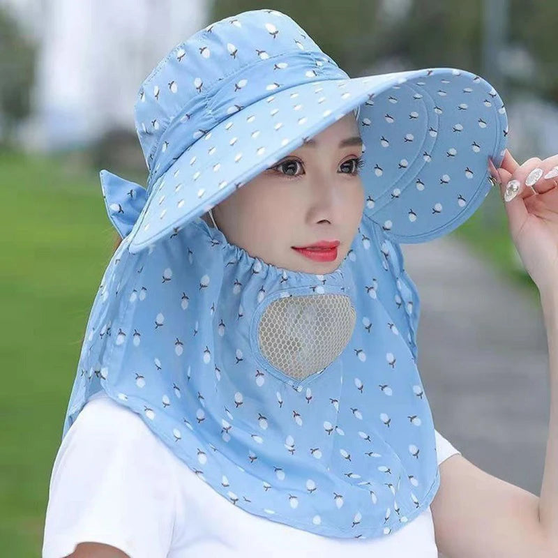 Sun Hat Female Summer Hat Cover Face Breathable Sun Hat All-match Summer Hat with Big Rim Anti-ultraviolet Cycling Sunhat Vue Blue